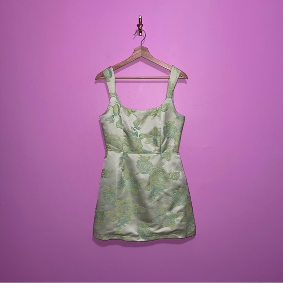 Lulus Mini Dress Women's Size Small Green Floral Jacquard Satin Sleeveless - Picture 2 of 12